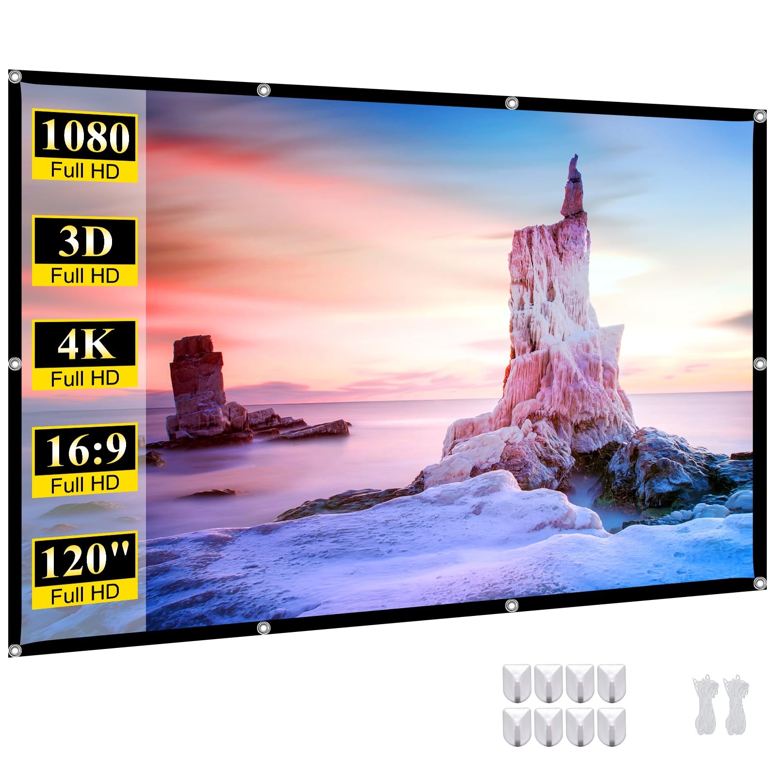 Portable Projector Screen 120 inch Movie: Outdoor Projection Screens 4K HD Fo...