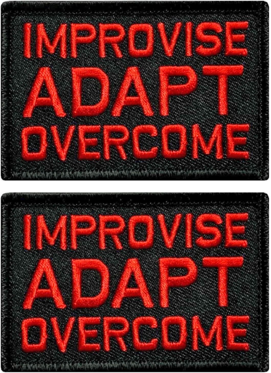 Improvise Adapt Overcome Embroidered PATCH  | 2PC  HOOK BACKING  3"X2"  RD/BLK