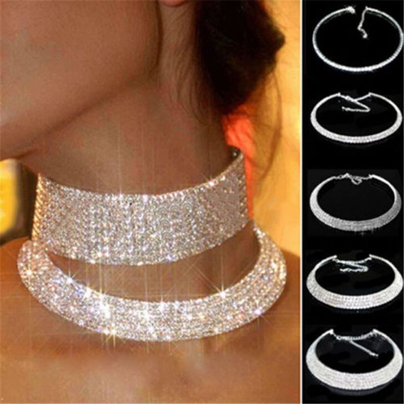 Wedding Necklace Rhinestone Crystal Jewelry Bridal Diamond Choker Collar Women