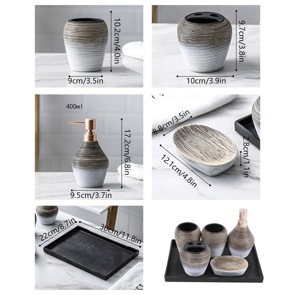 Ceramic Bathroom Accessories Set Decorative Storage Lotion Dispenser Holder 5PCS