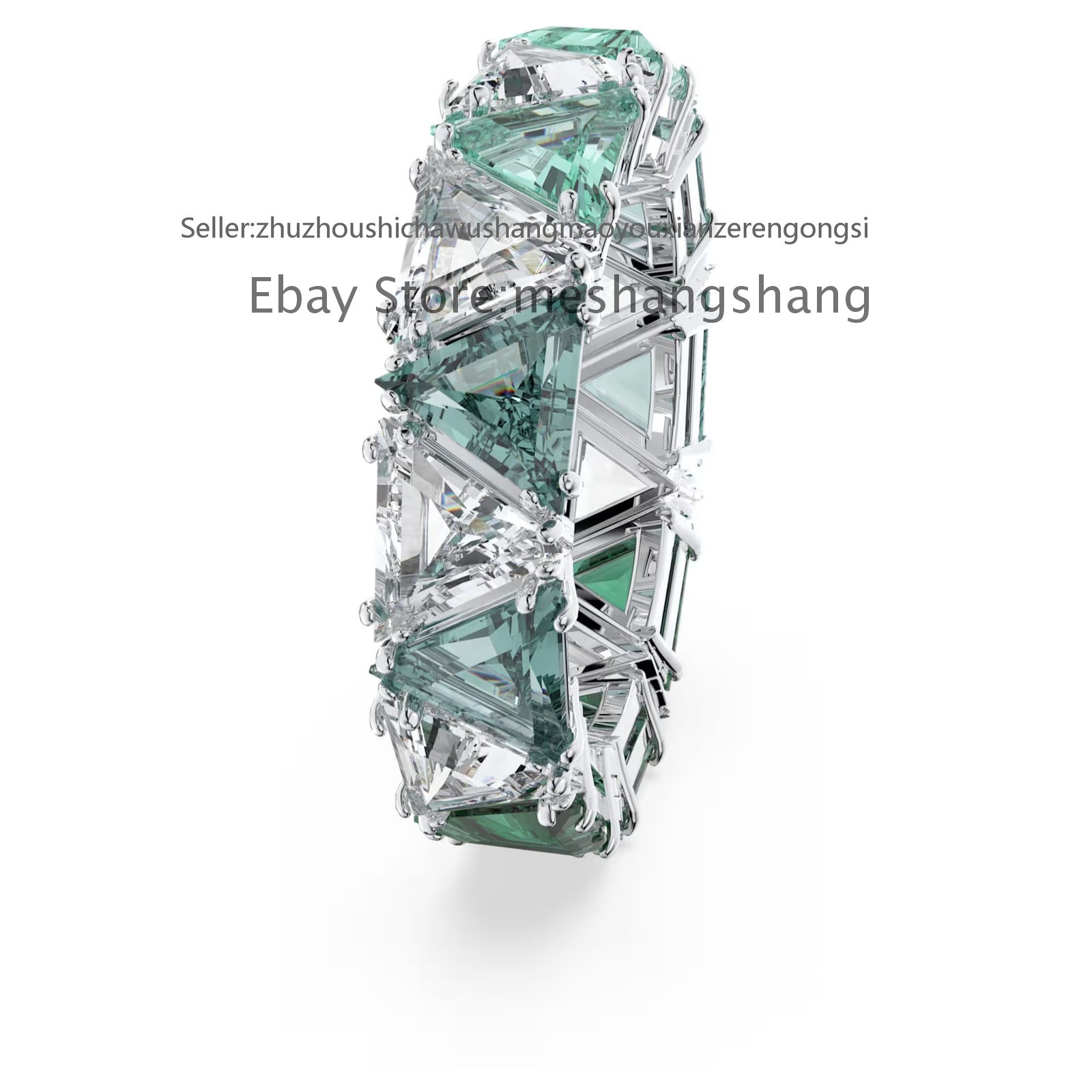 New Matrix cocktail ring Triangle cut, Green, Rhodium plated
