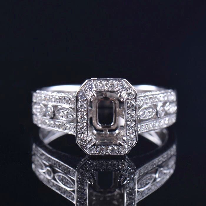 Custom Lab Diamond Emerald Cut 7×5mm Engagement Filigree Semi Mount Ring 14K WG