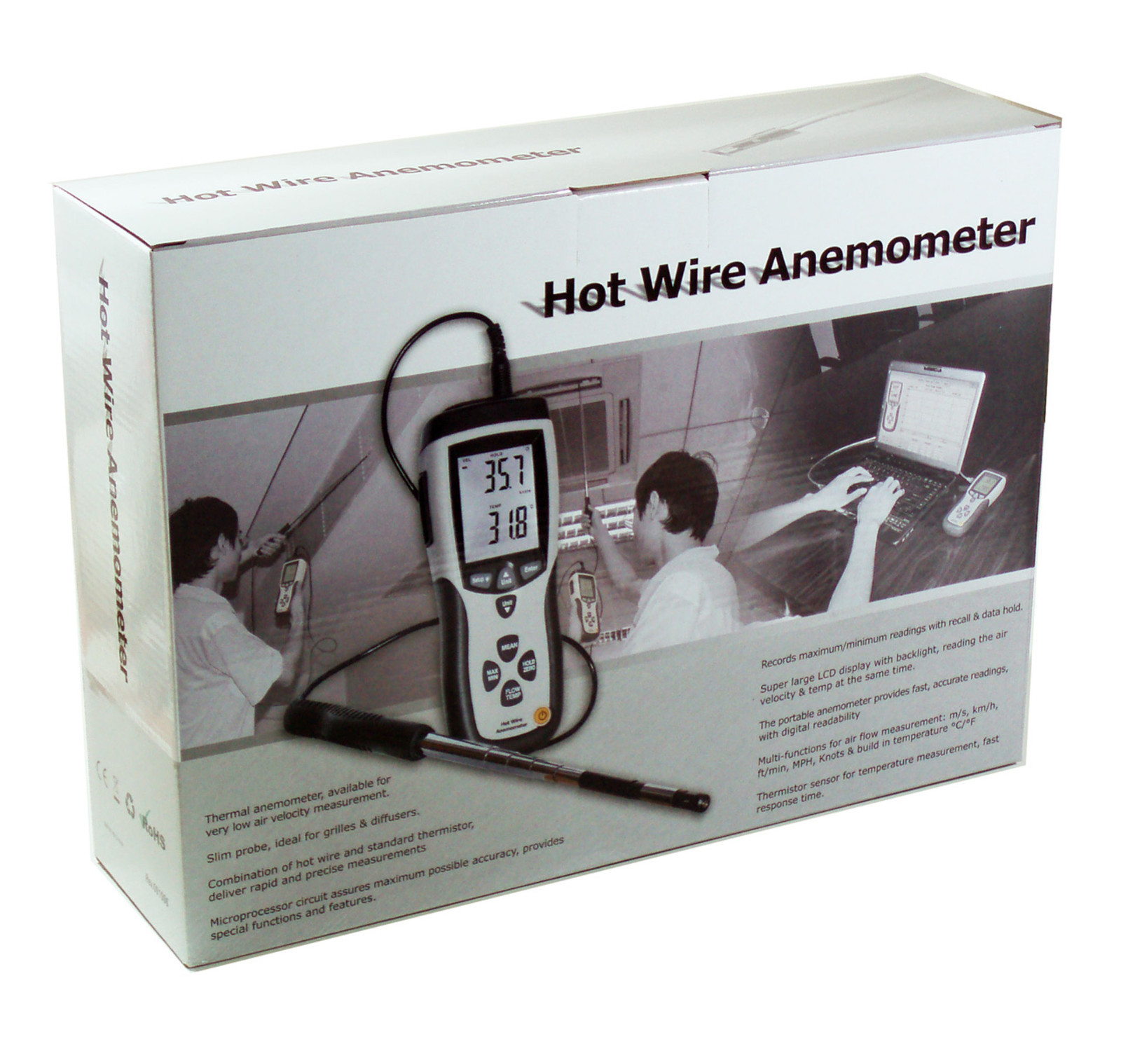 NEW DT-8880 Hot Wire Thermo-Anemometer Air Flow Velocity Meter Temperature USB