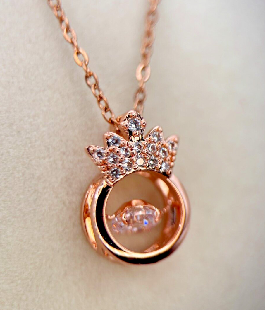 Fifth Ave Rose Gold Rhinestone Crown Ring Pendant Necklace
