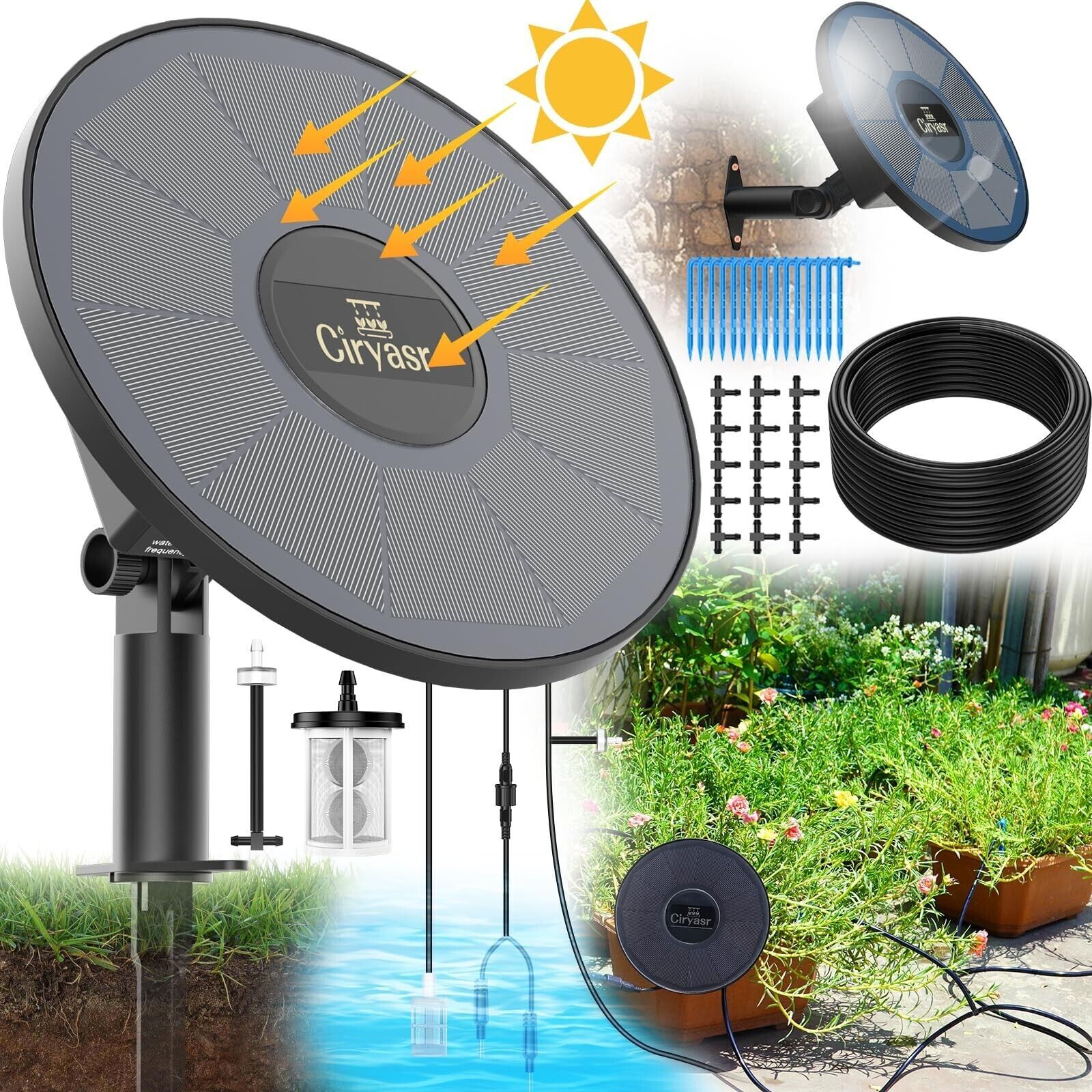50ft Solar Drip Irrigation  Automatic Watering System 2200mAh Battery 6 Timer