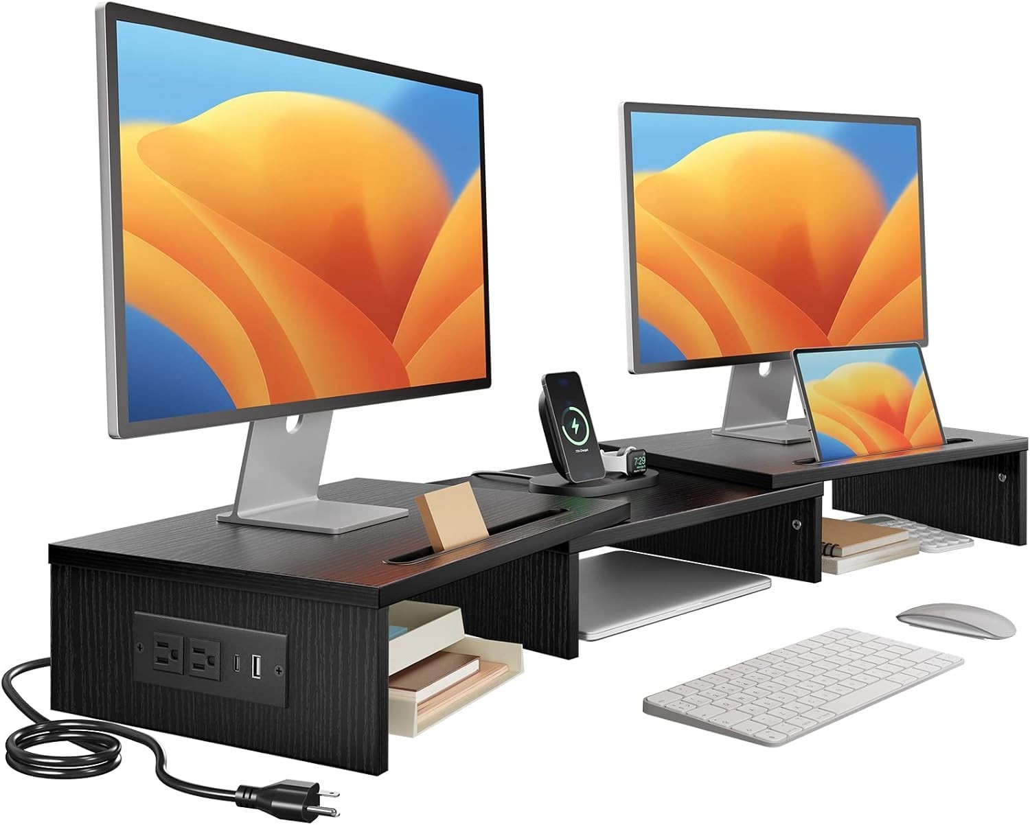 Dual Monitor Stand -Monitor Stand with USB ports ,Adjustable Length and Angle...