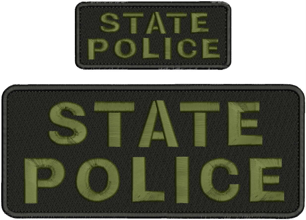 Collectible 2 Embroidery Patch State Police 4x10 and 2x5 Od Green On Black