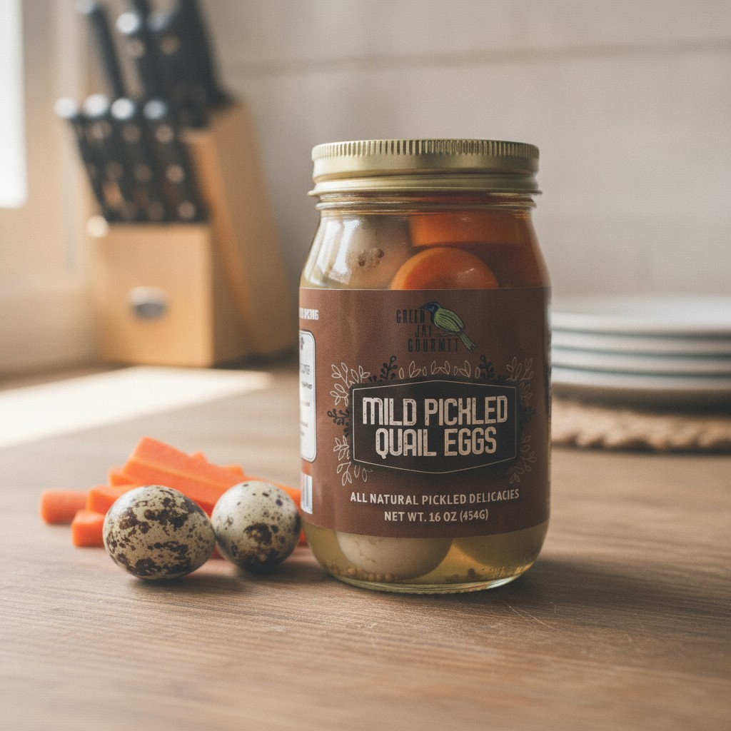 Mild Pickled Quail Eggs Jar 16 Ounce Natural Ingredients