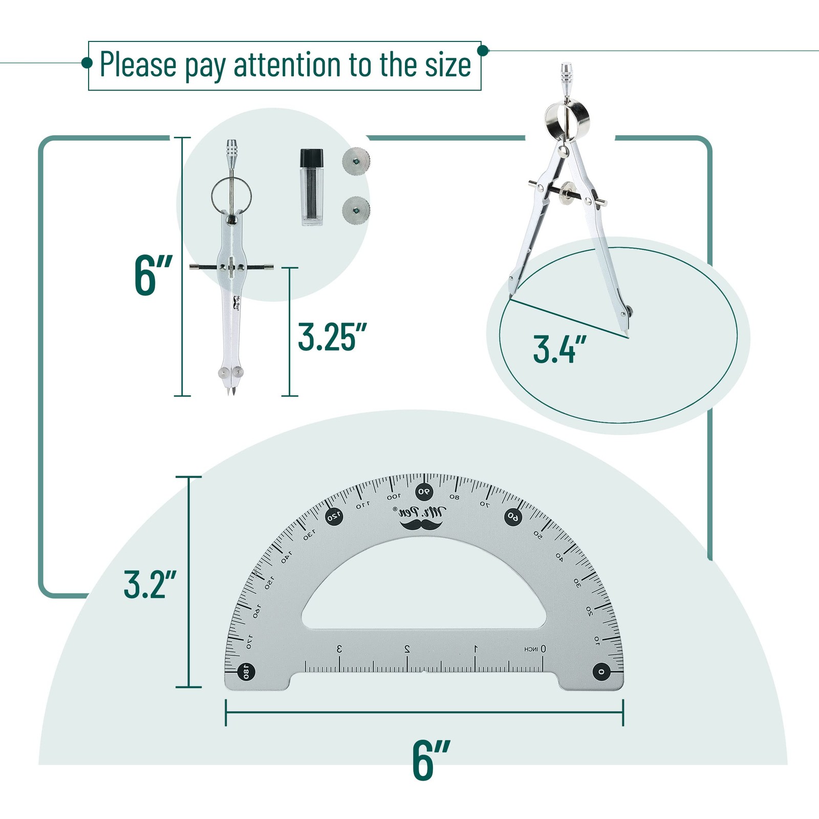 Mr. Pen- Metal Protractor and Convertible Compass Set, and...