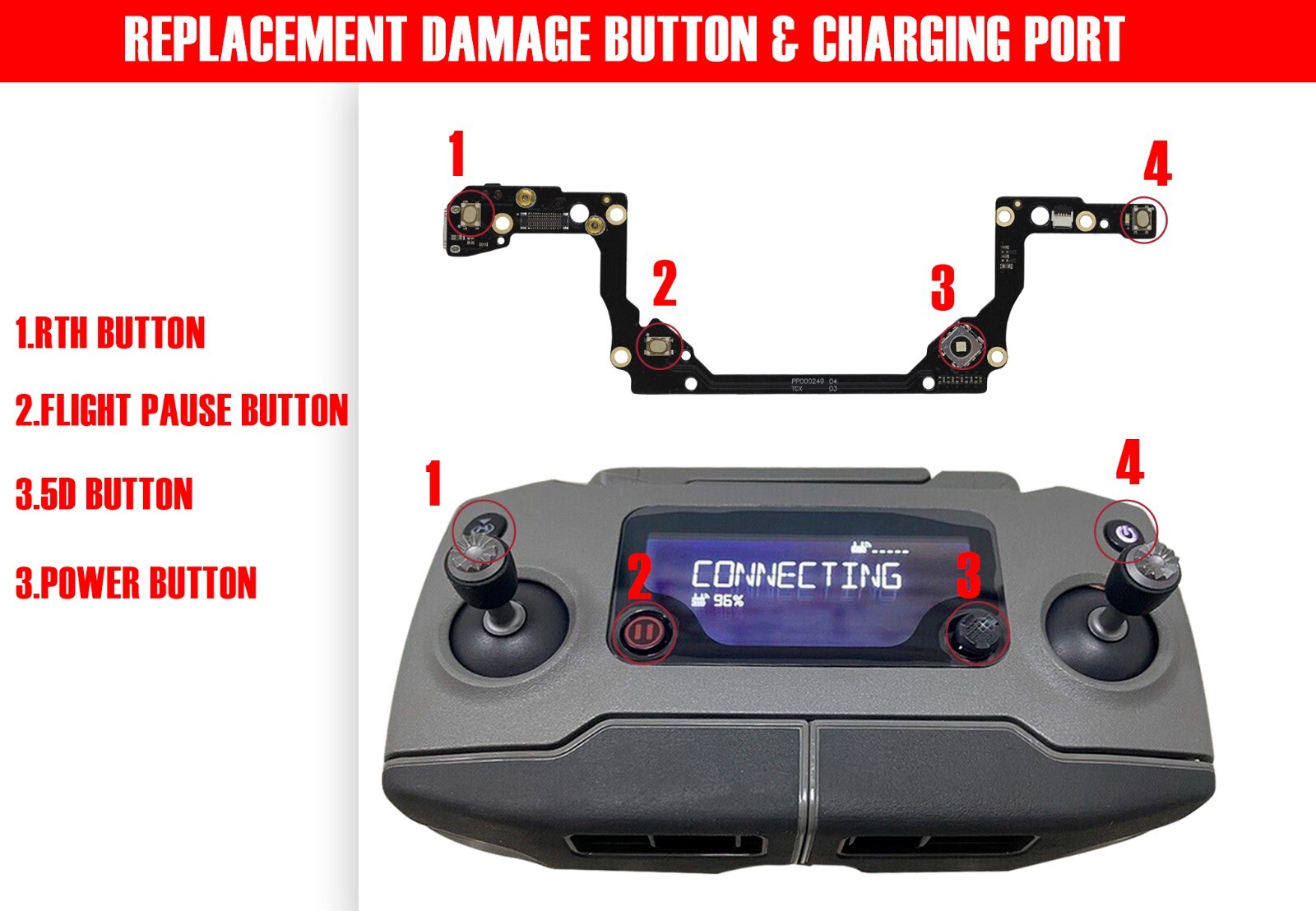 OEM Charging Port & Button Board For DJI Mavic 2 Pro 2 Zoom RC Romote Controller