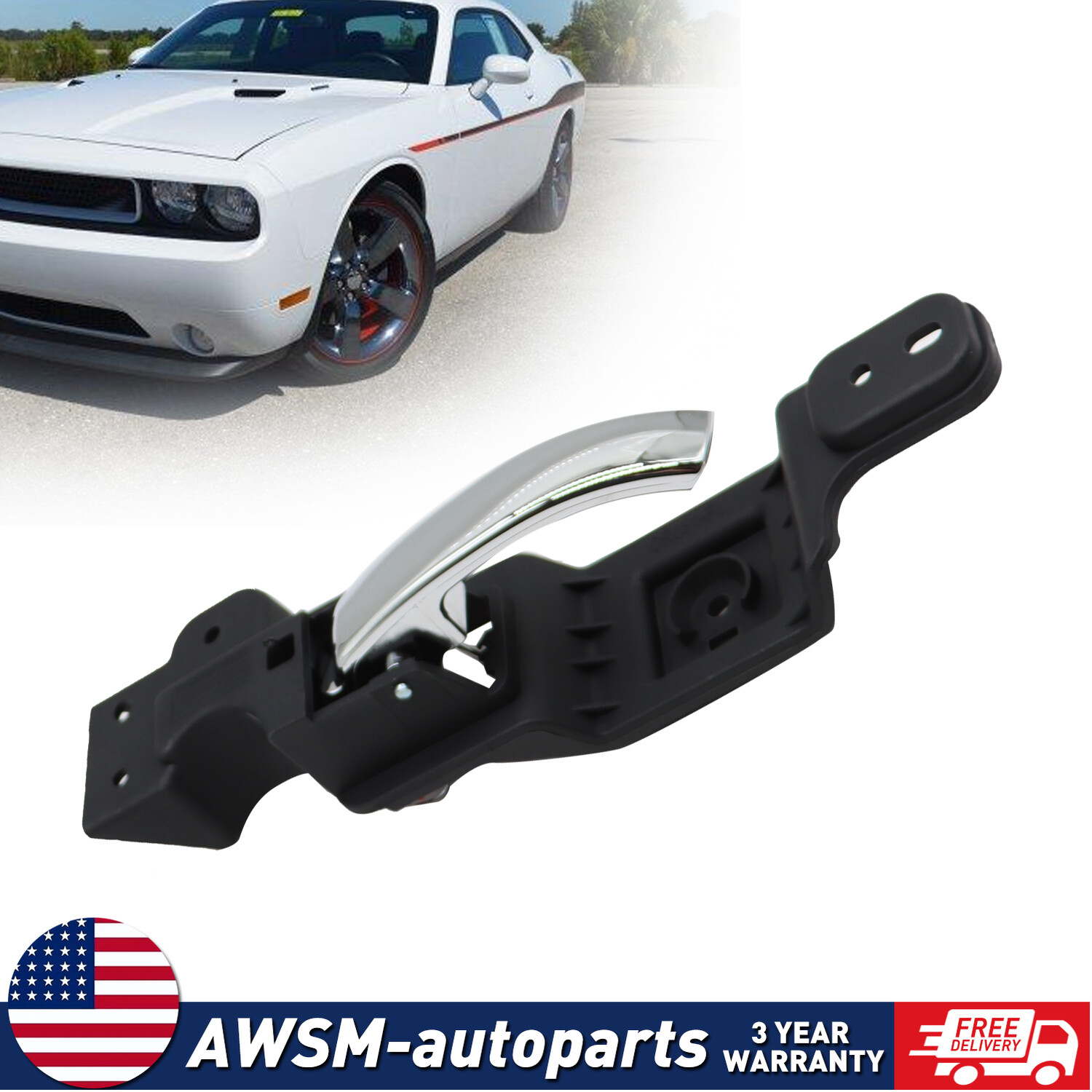 Front Driver Interior Door Handle For 2008-14 Dodge Challenger Chrome CH1352152