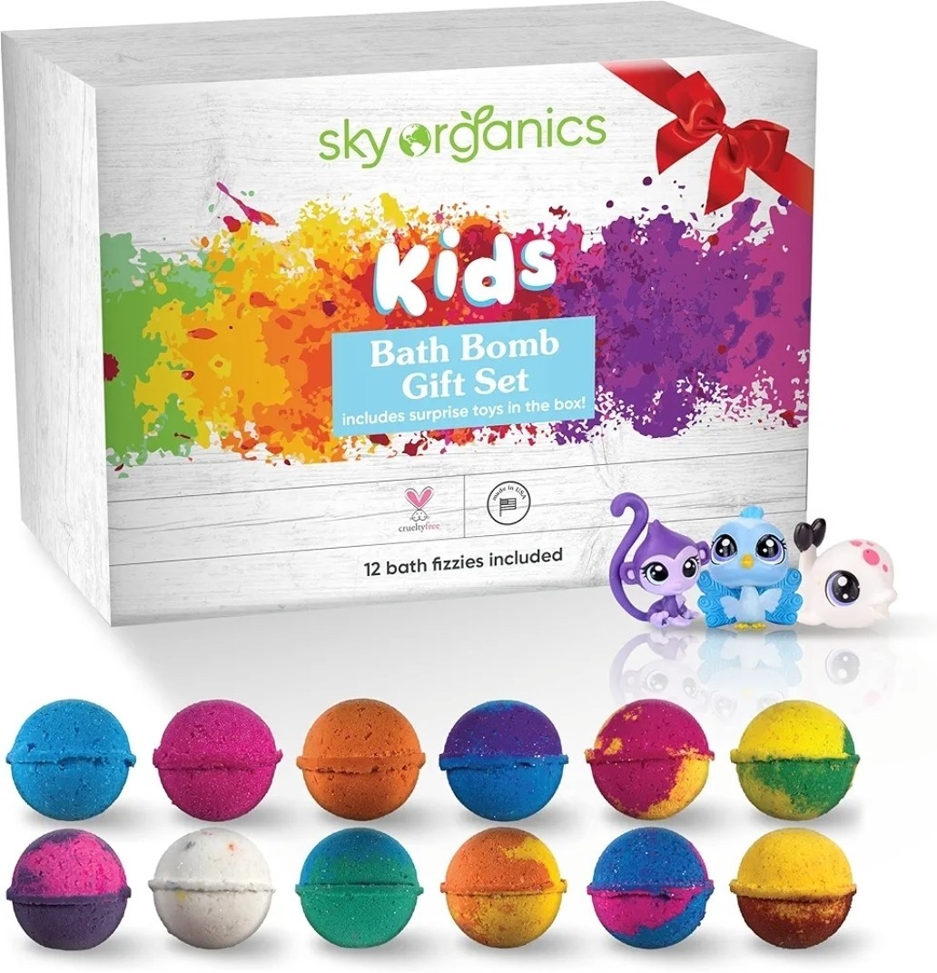Kids Bath Bomb Gift Set Vegan & Cruelty Free, Made in USA Toy Isn't Inside 12pk