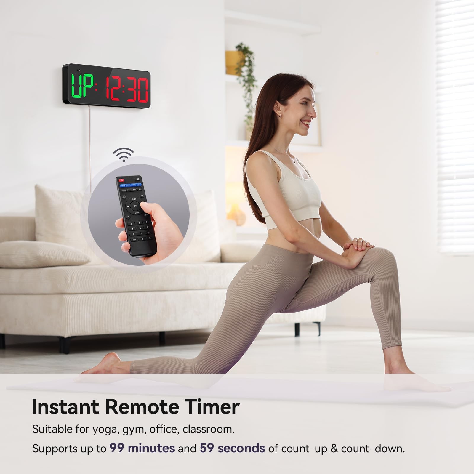 12" LED Digital Gym Timer with Remote USB Powered Kitchen Timer For Office & Gym