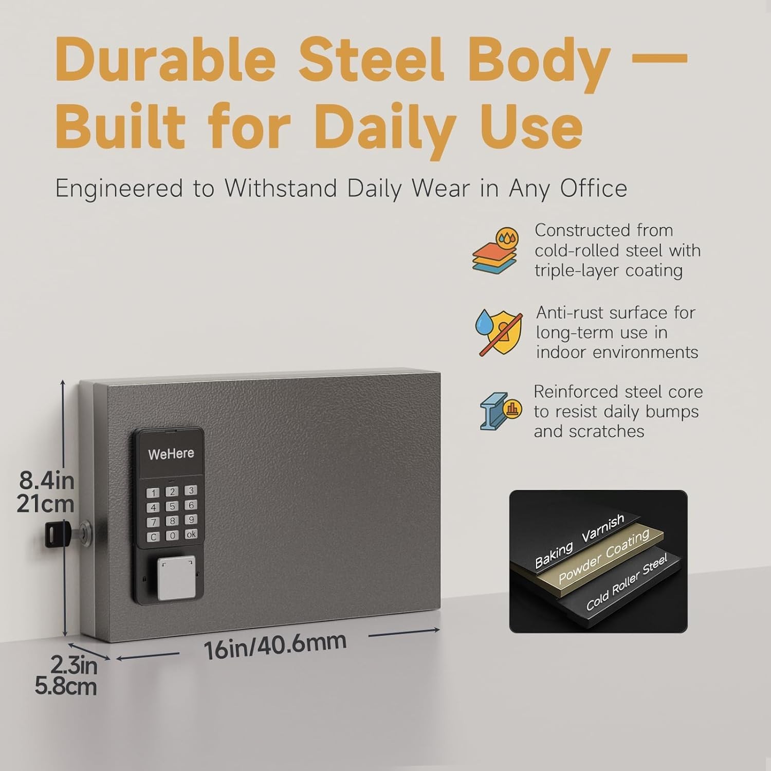 24 Key Lock Box Wall Mount, APP Bluetooth/OTP/Wi-Fi/Fixed Code/Key Unlock, Smart