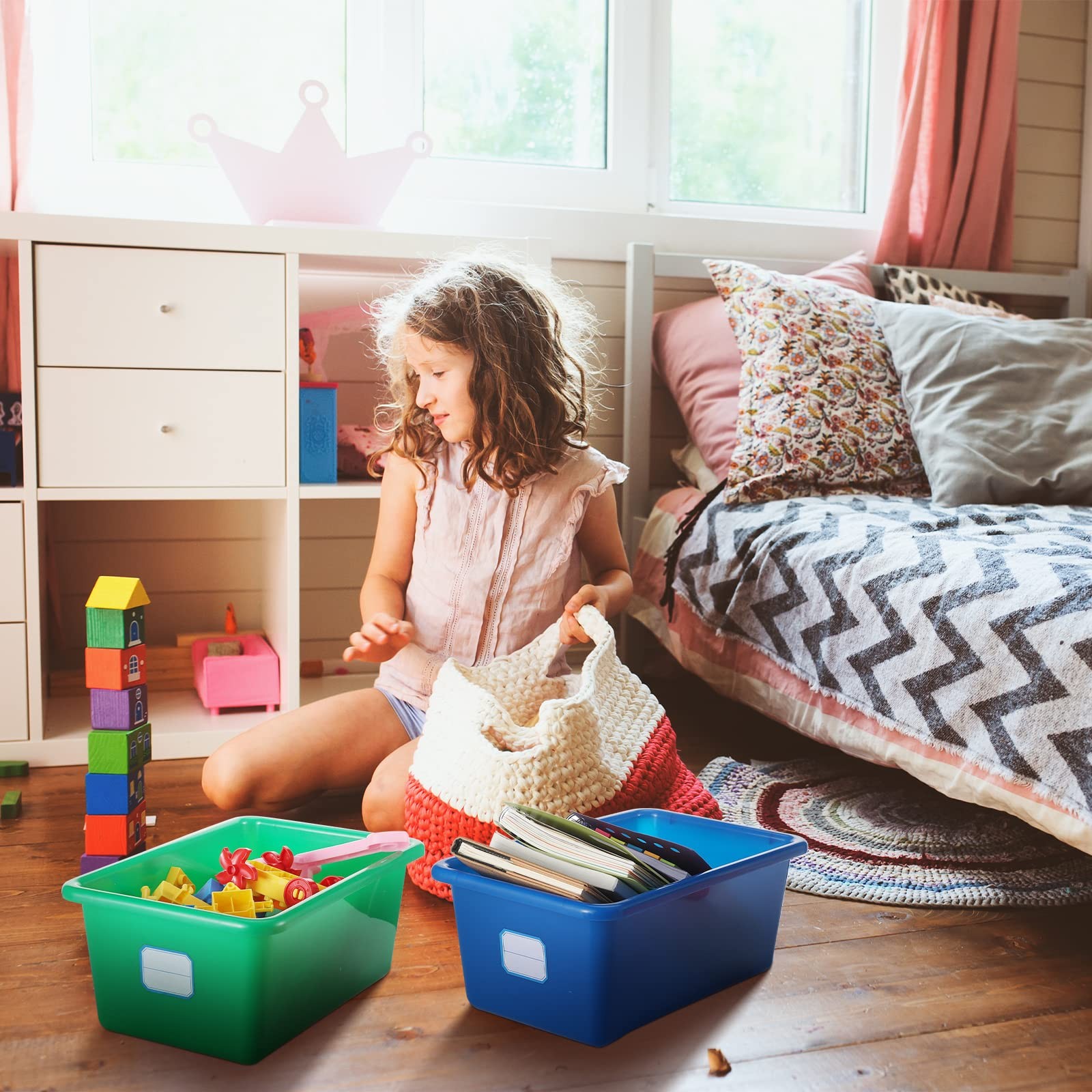 24 Pack Classroom Cubby Storage Bins Plastic Stackable Storage Bins with Labe...