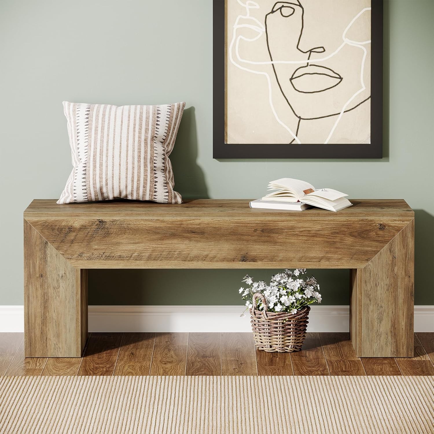 47'' Wooden Entryway Bench Farmhouse Indoor End of Bed Bench Seat for Bedroom