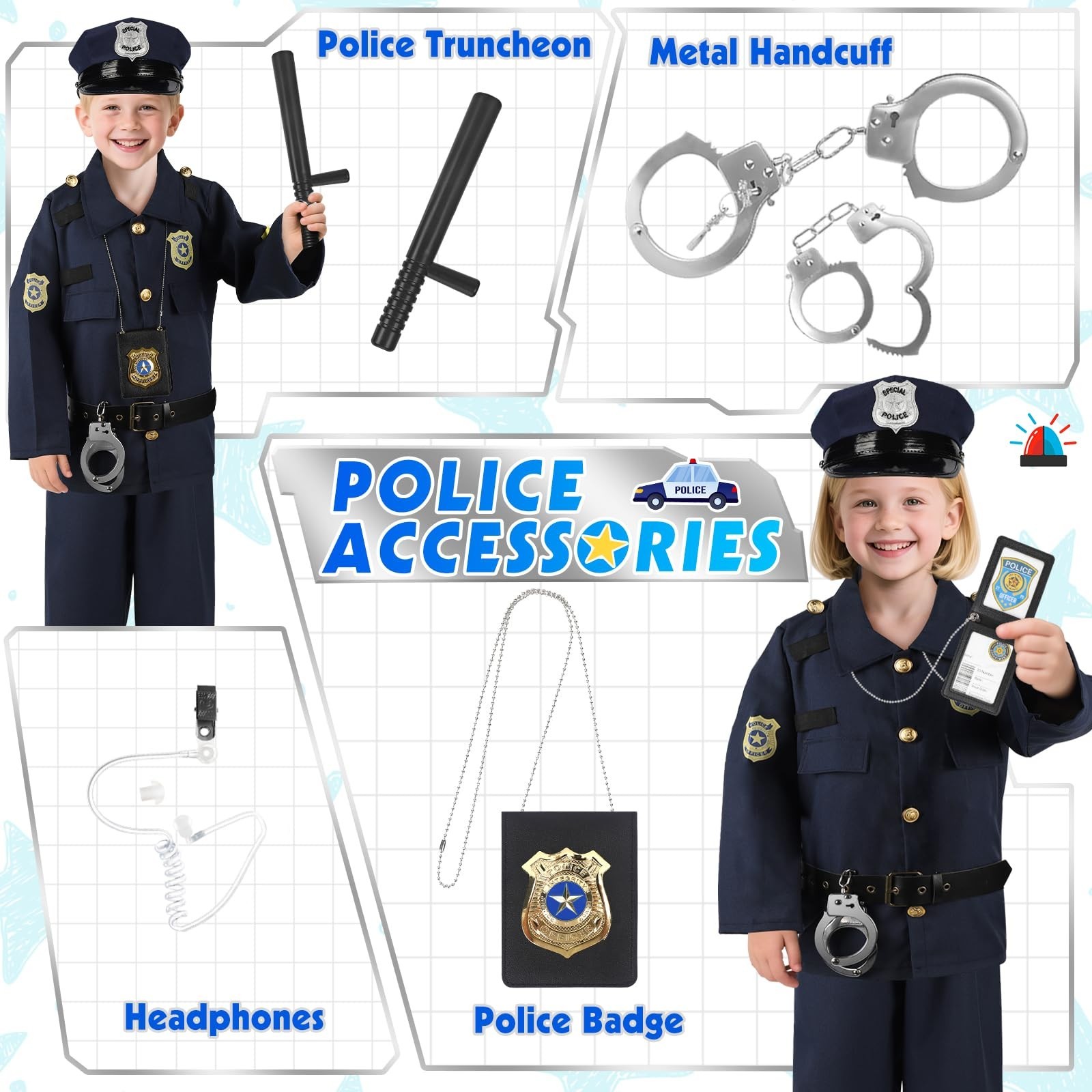 Police Costume for Kids, Cop Pretend Play Toys with Accessories for... Fast Ship