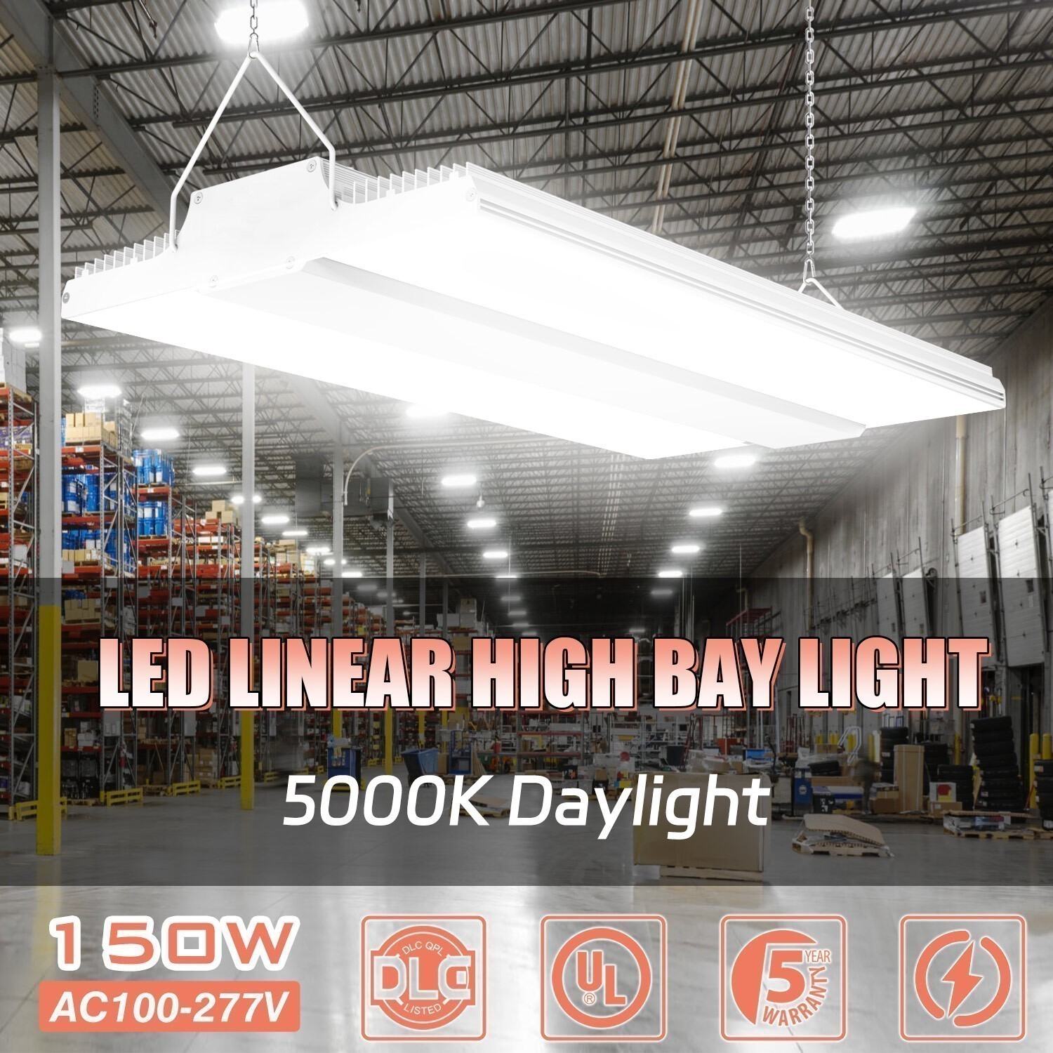 150 Watts LED Linear High Bay Light Commercial Shop Light Fixture 5000k Daylight