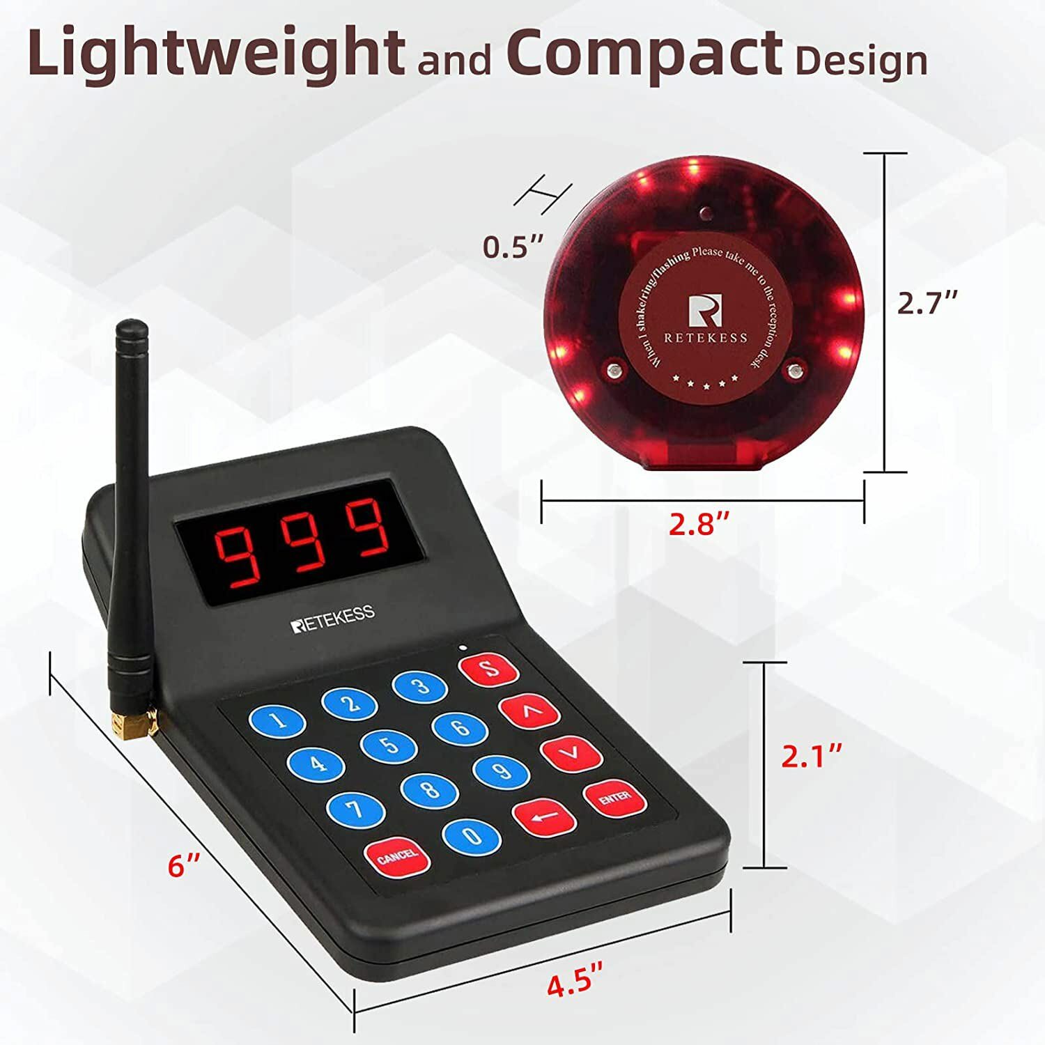 T119 Restaurant Wireless Paging Queuing Calling System 30 Coaster Pagers Call US