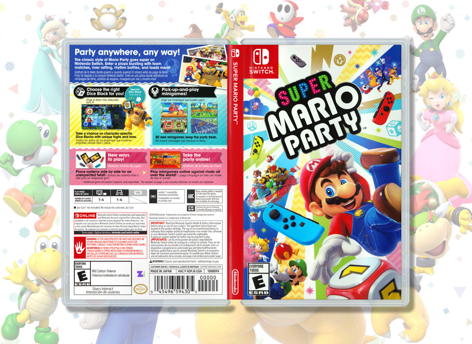 Super Mario Party Replacement Case: Double-Sided Premium Insert Nintendo Switch