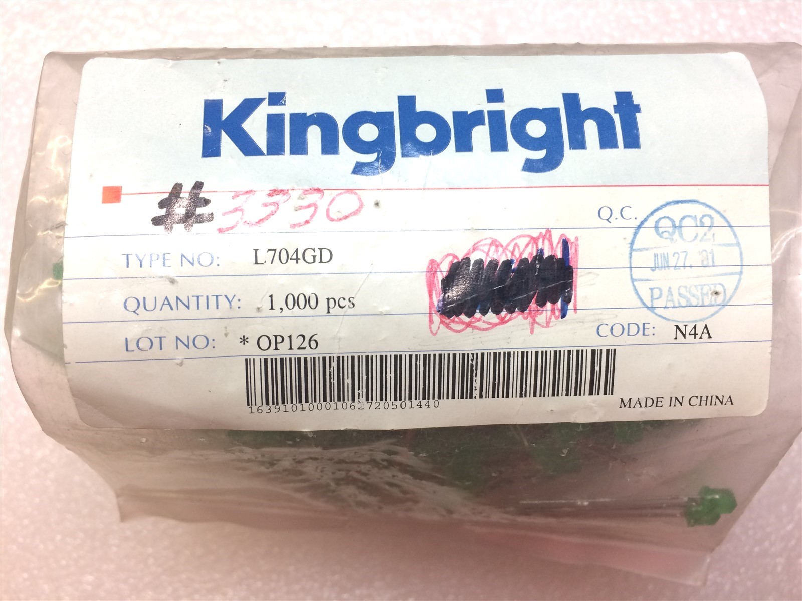 L704GD KINGBRIGHT LED GREEN DIFF 3MM SQUARE 50 PIECES
