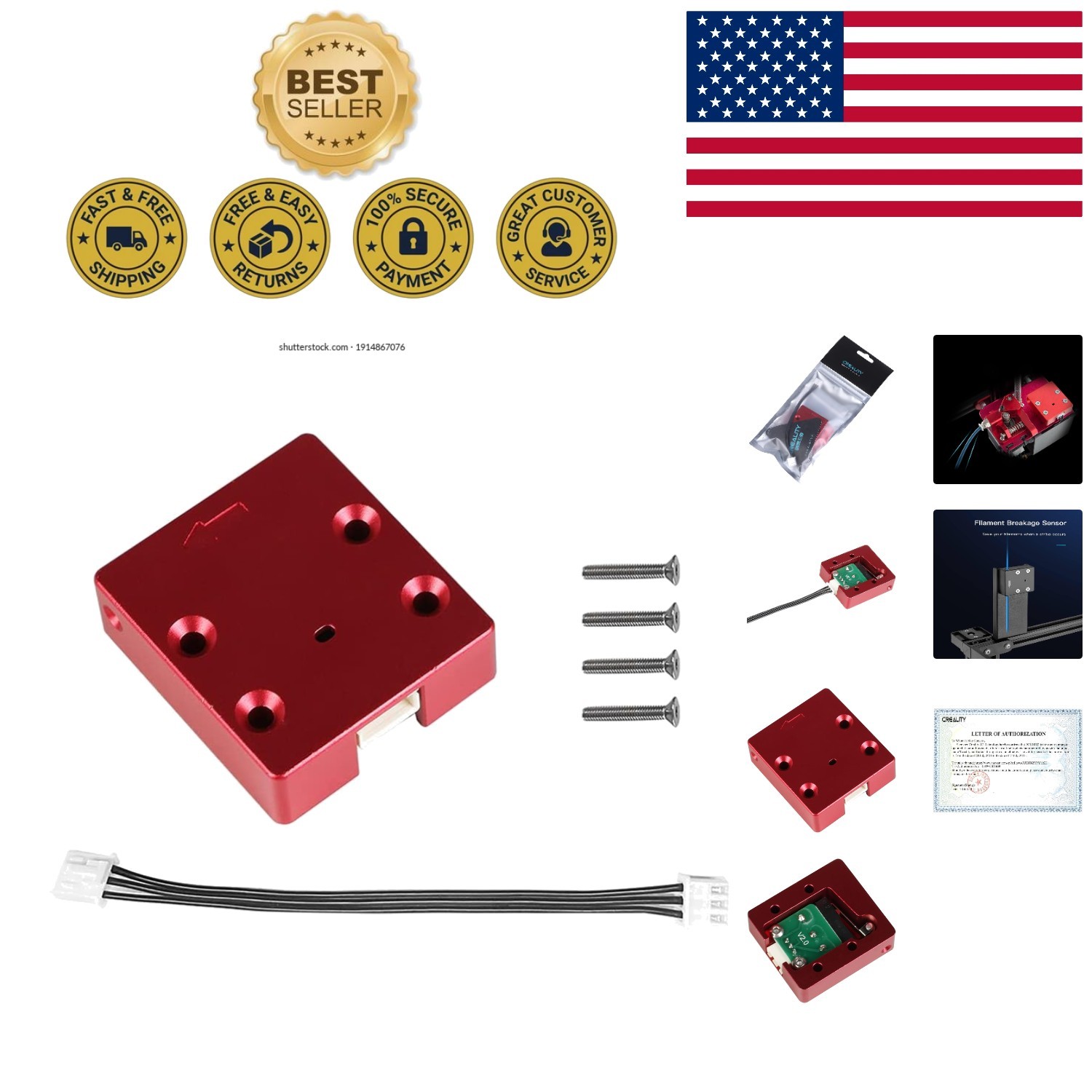 1.75mm Aluminum Filament Break Sensor for Creality 3D Printers - Run Out Monitor