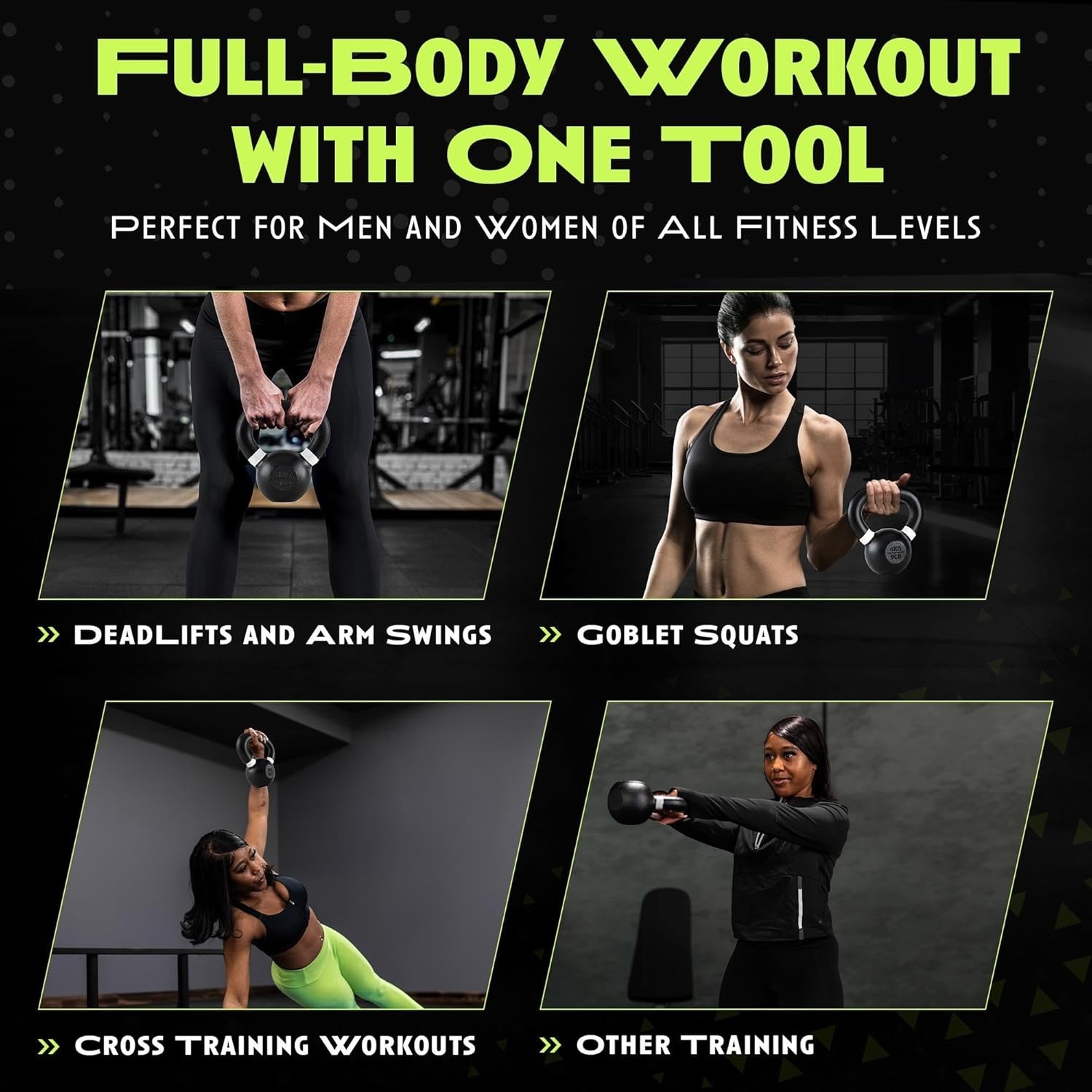Single Cast Iron Kettlebell Powder Coated Wide Handle Weights Core & Glute