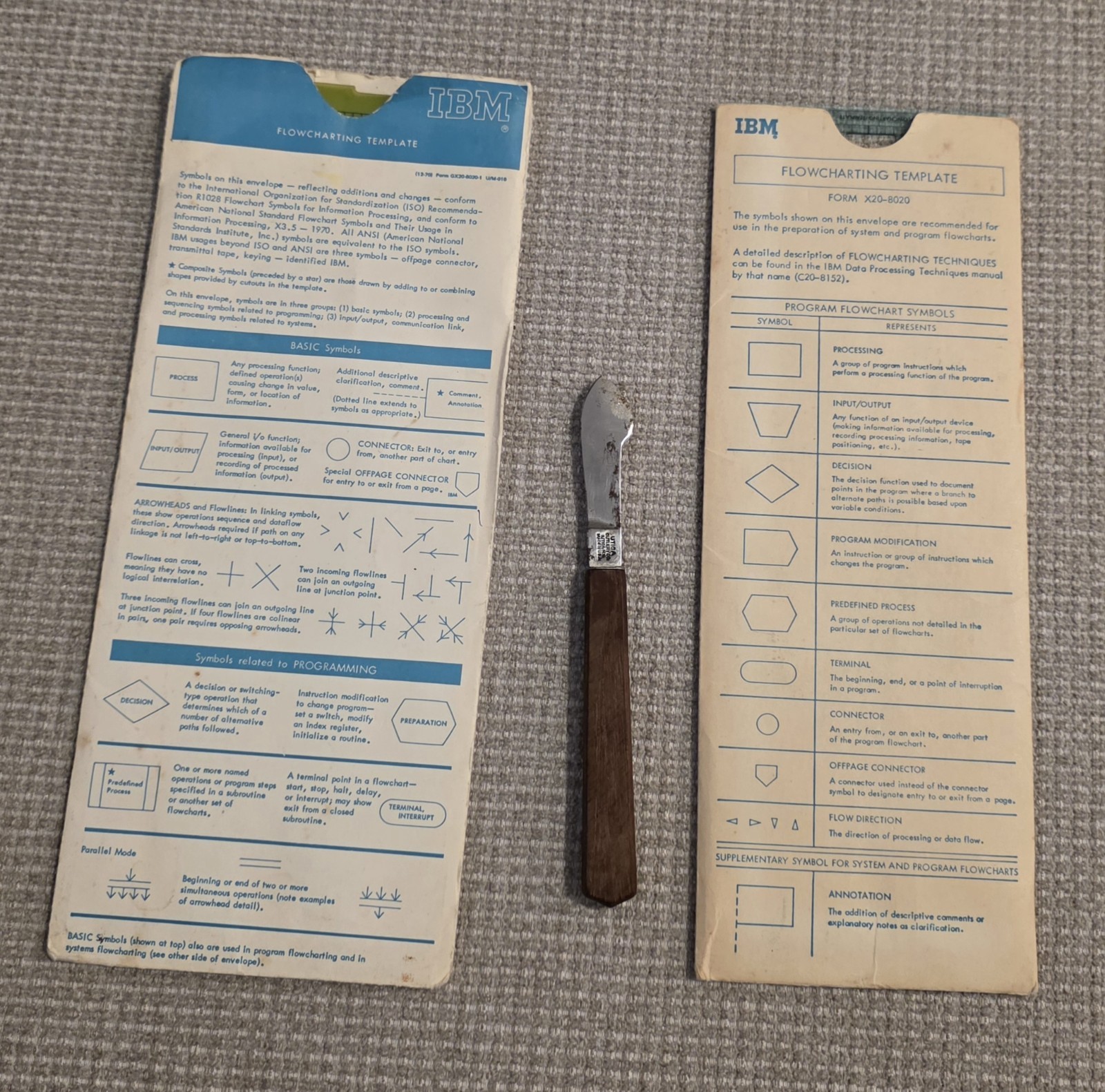 IBM Vintage Flowcharting Template Stencil Set X20-8020 w/ Reference Cards