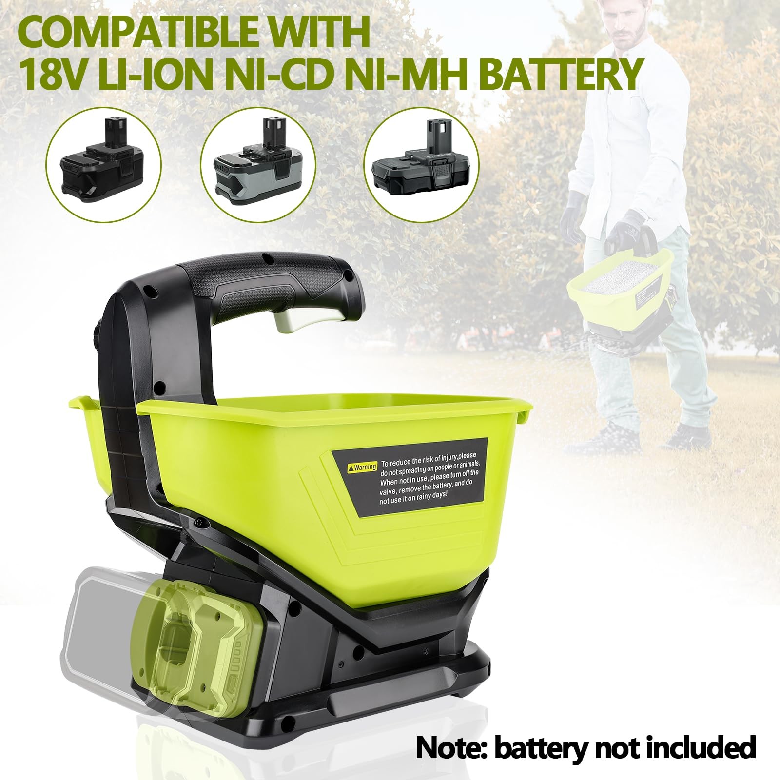WaxPar Cordless Grass Seed Spreader Compatible with Ryobi 18V Lithium Green