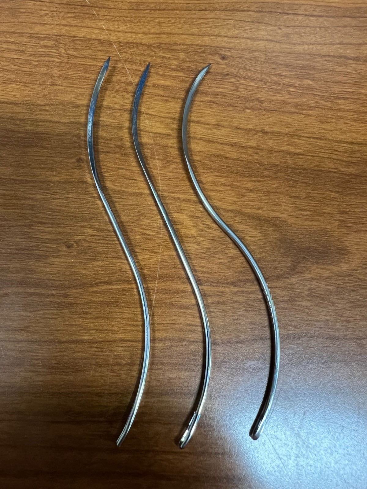Lot of 3 Stainless Steel "S" Shaped Suture Needles, 5" overall length