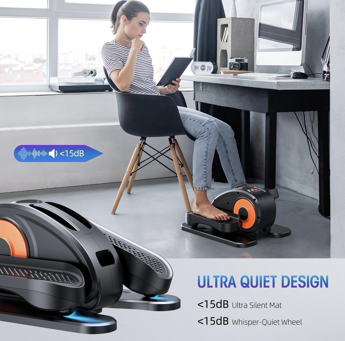 Under Desk Elliptical Machine Exerciser 12 Adjustable Settings, & Remote Control