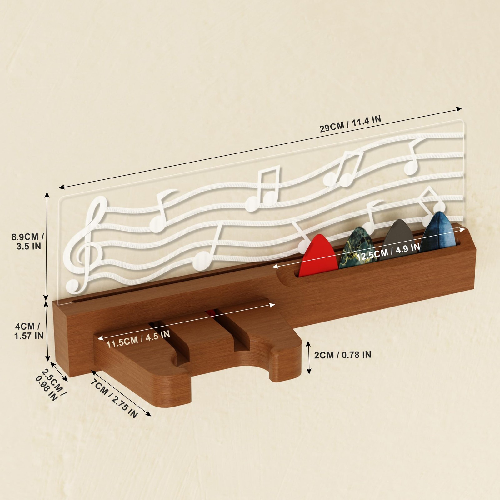 Guitar Wall Mount Stand with LED Lights - Solid Wood & Acrylic USB-Powered Gu...