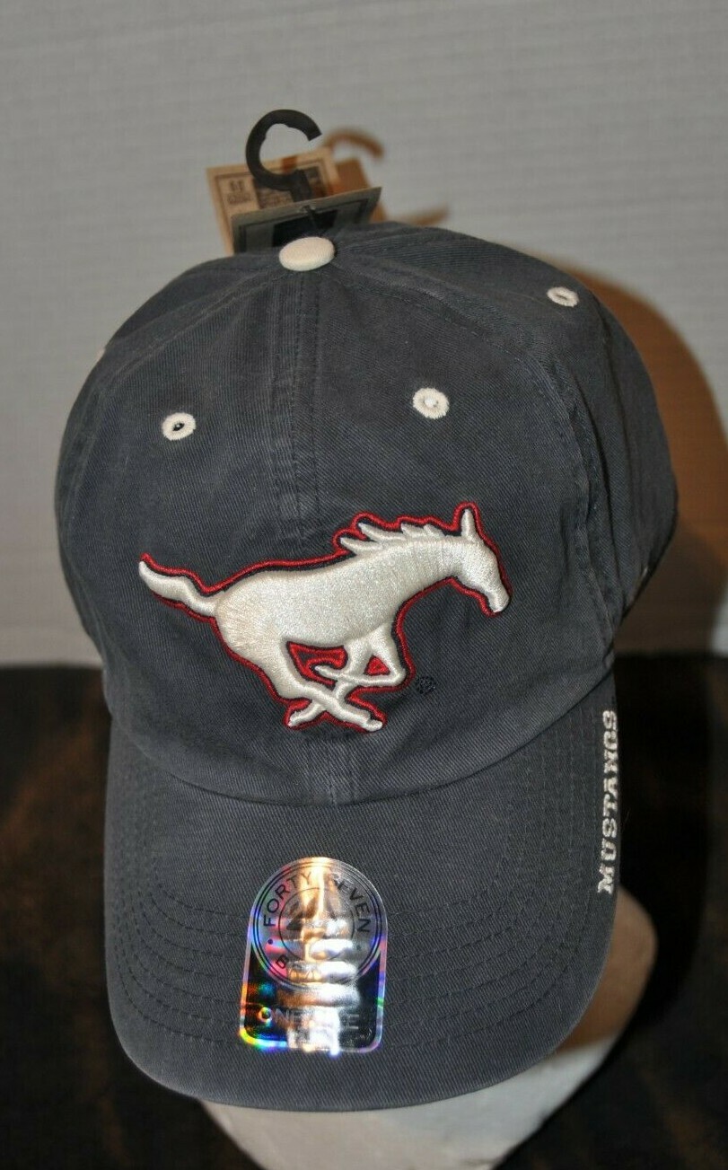 SMU Baseball Cap Hat Gray Distressed Southern Methodist University Mustang LOGO