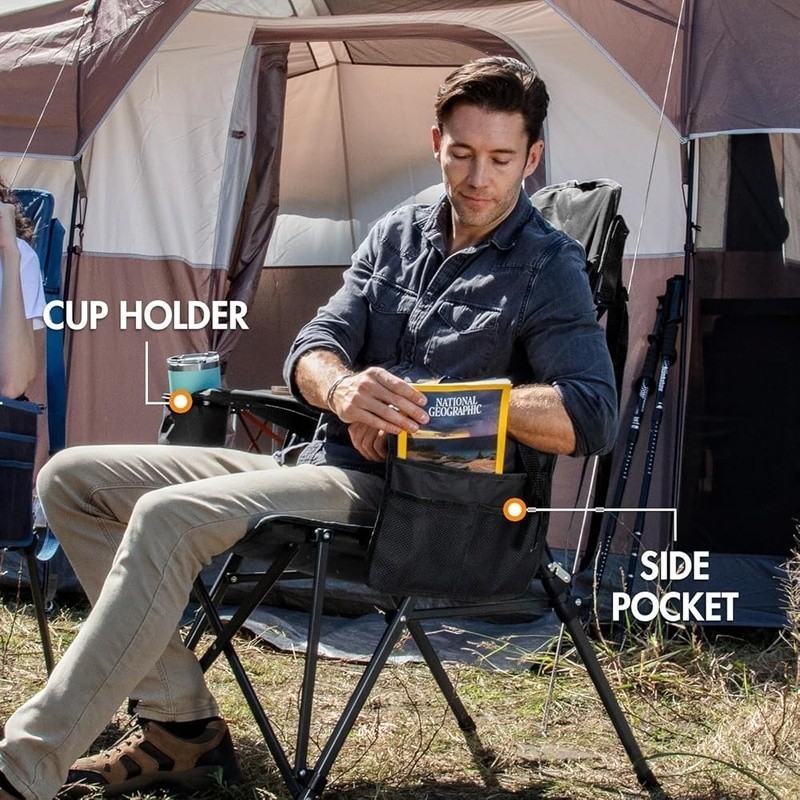 Adjustable Lumbar Support Folding Camping Chair High Back Heavy Duty Outdoor New