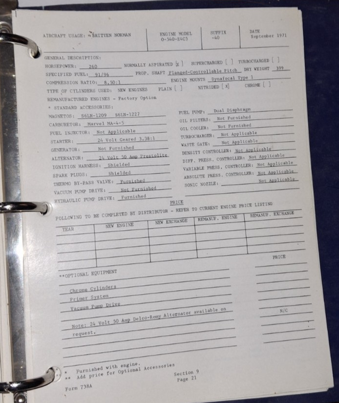 Engine Model Description and Aircraft Application Manual 1971 AVCO Lycoming Div.