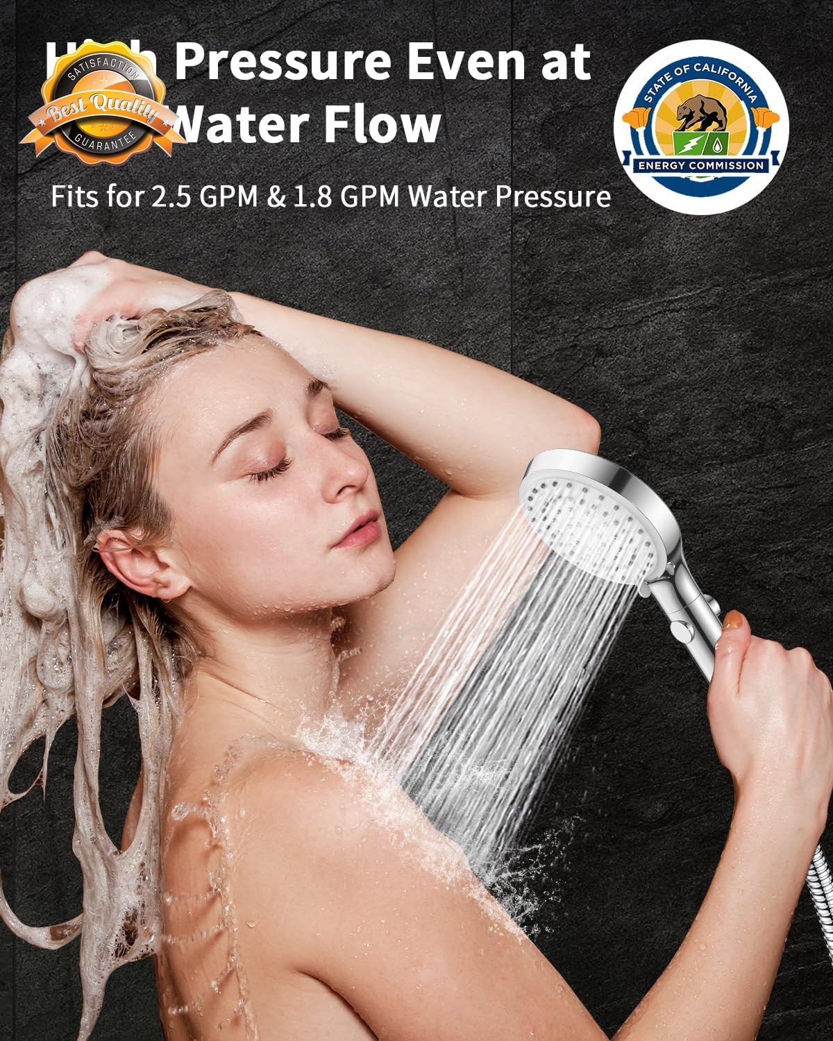 Handheld Shower Head High Pressure 80 Inch Hose ON OFF Switch Set