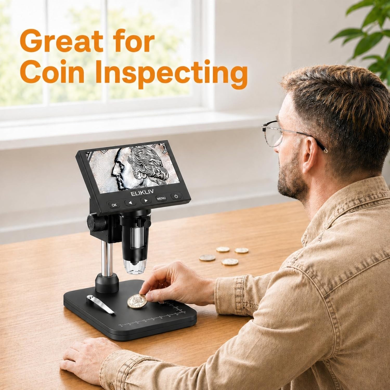 Digital Coin Microscope 4.3'' LCD 1000x Magnifier with LED Lights PC Compatible