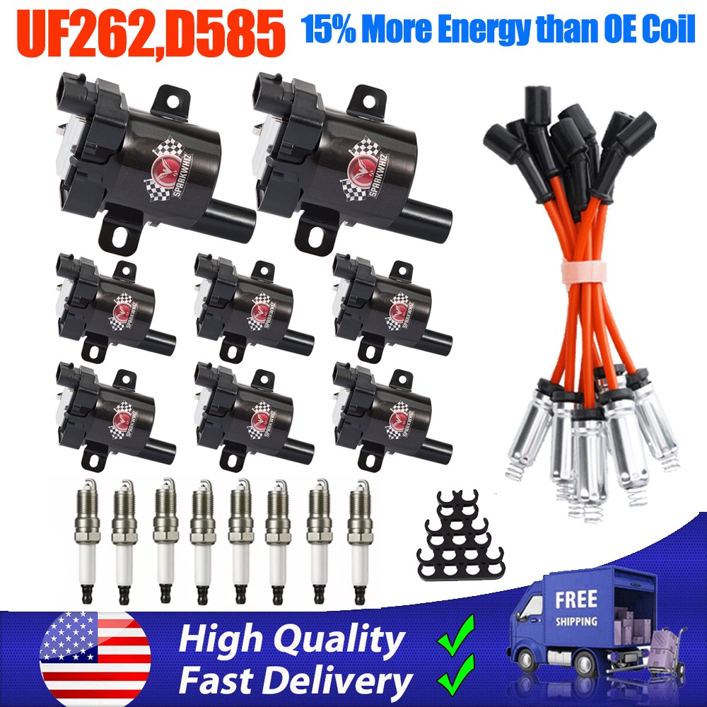 8 Set Round Ignition Coil and Spark Plug &Wire For GMC Chevy Silverado 1500 5.3L