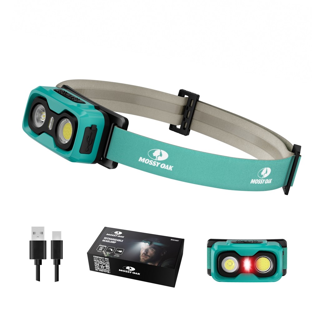 Mossy Oak Rechargeable Headlamp 600 Lumens LED Headlights with White & Red Light