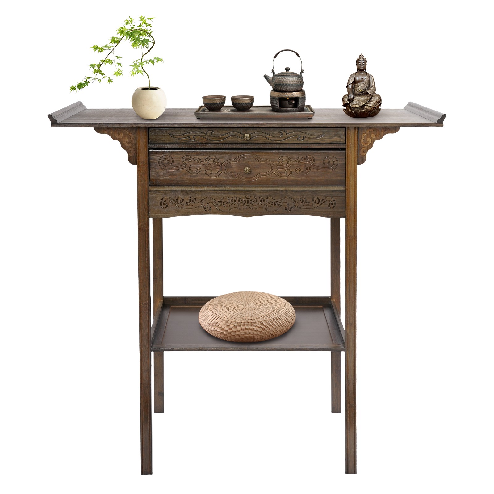 39.37" Altar Table with Drawers Bamboo Altar Table with Storage Meditation Table