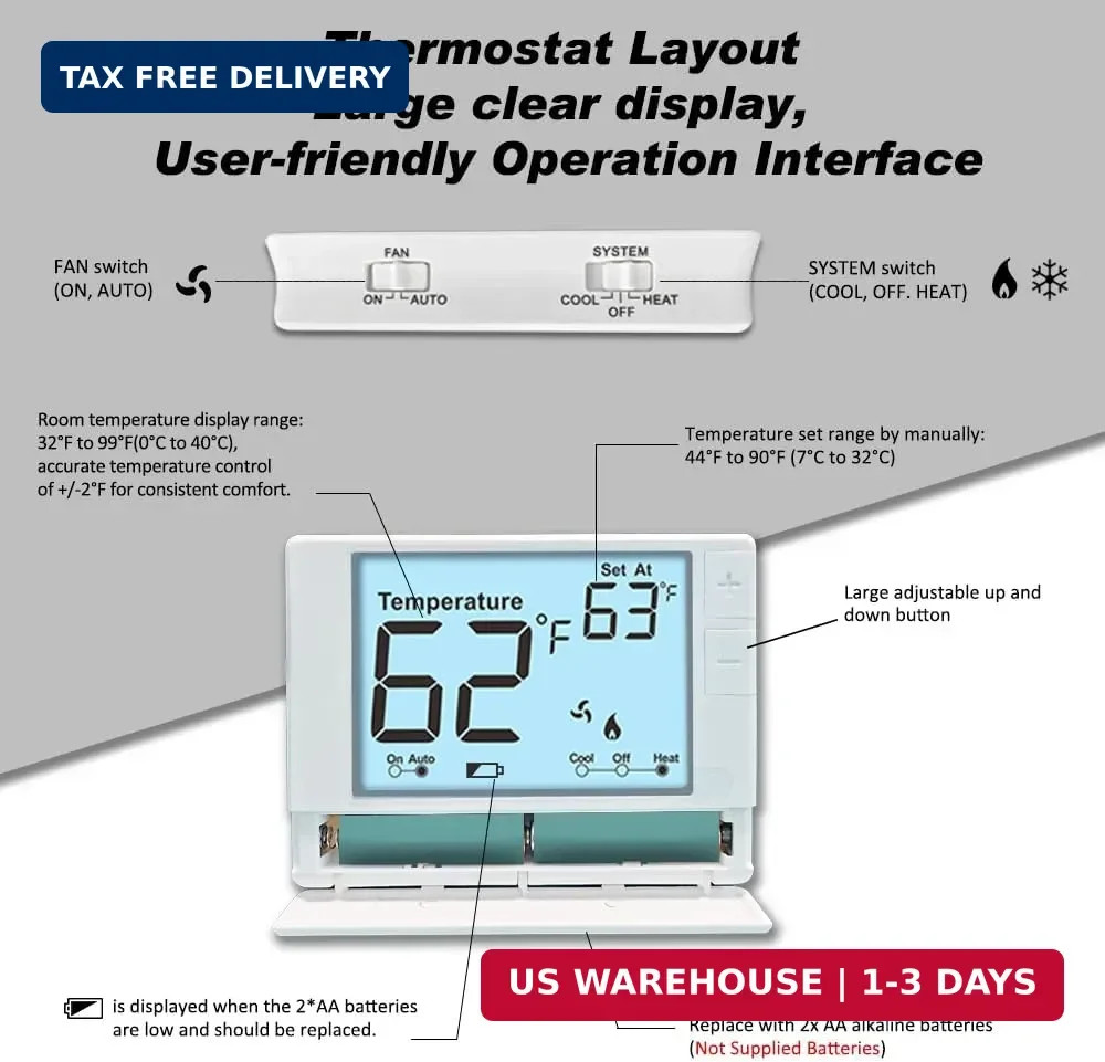 Non-Programmable Thermostat for Conventional Single-Stage Systems, 1 Heat/1 Cool
