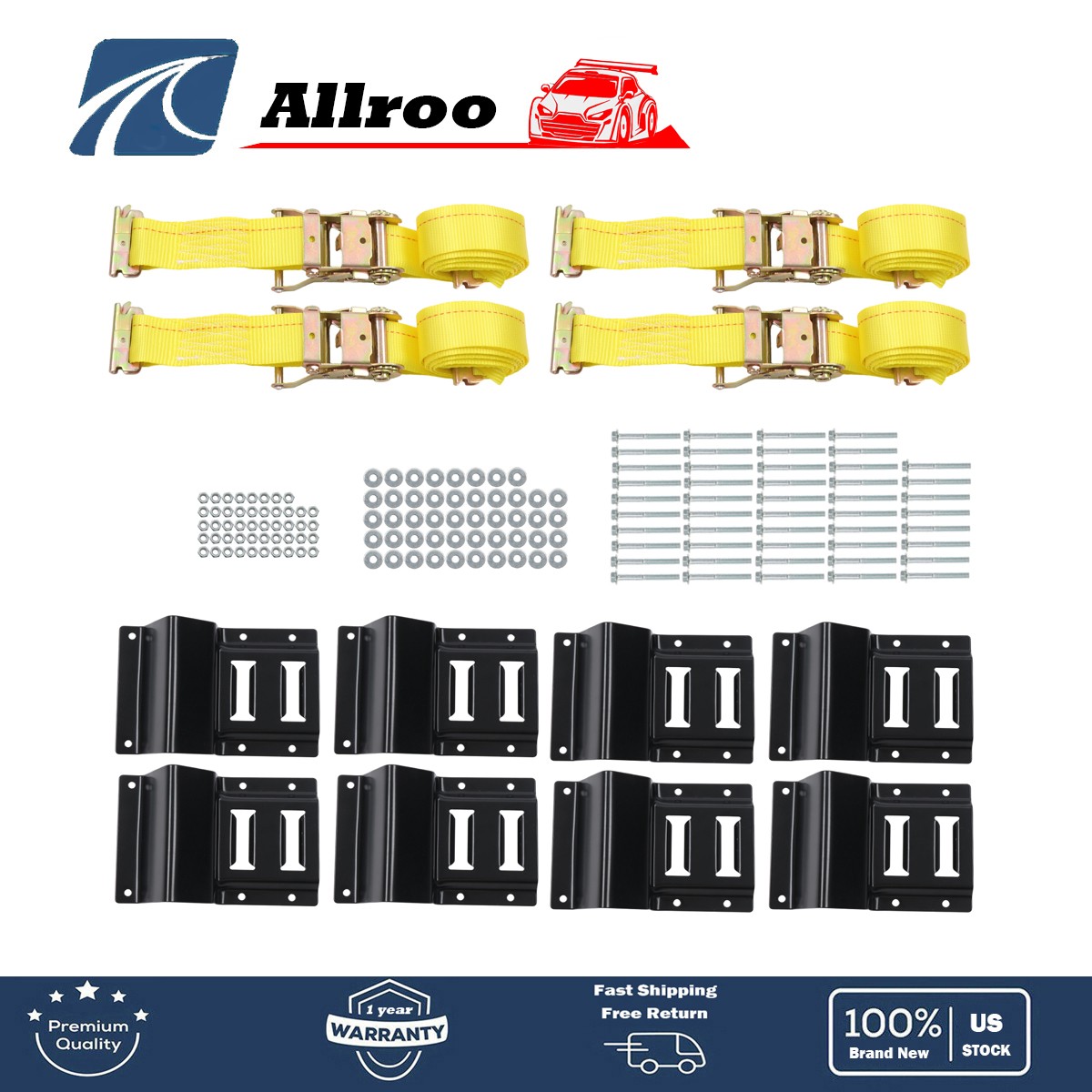 Complete E-Track Cargo Control Kit - 4 Straps, 8 Chocks, 48 Galvanized Bolts