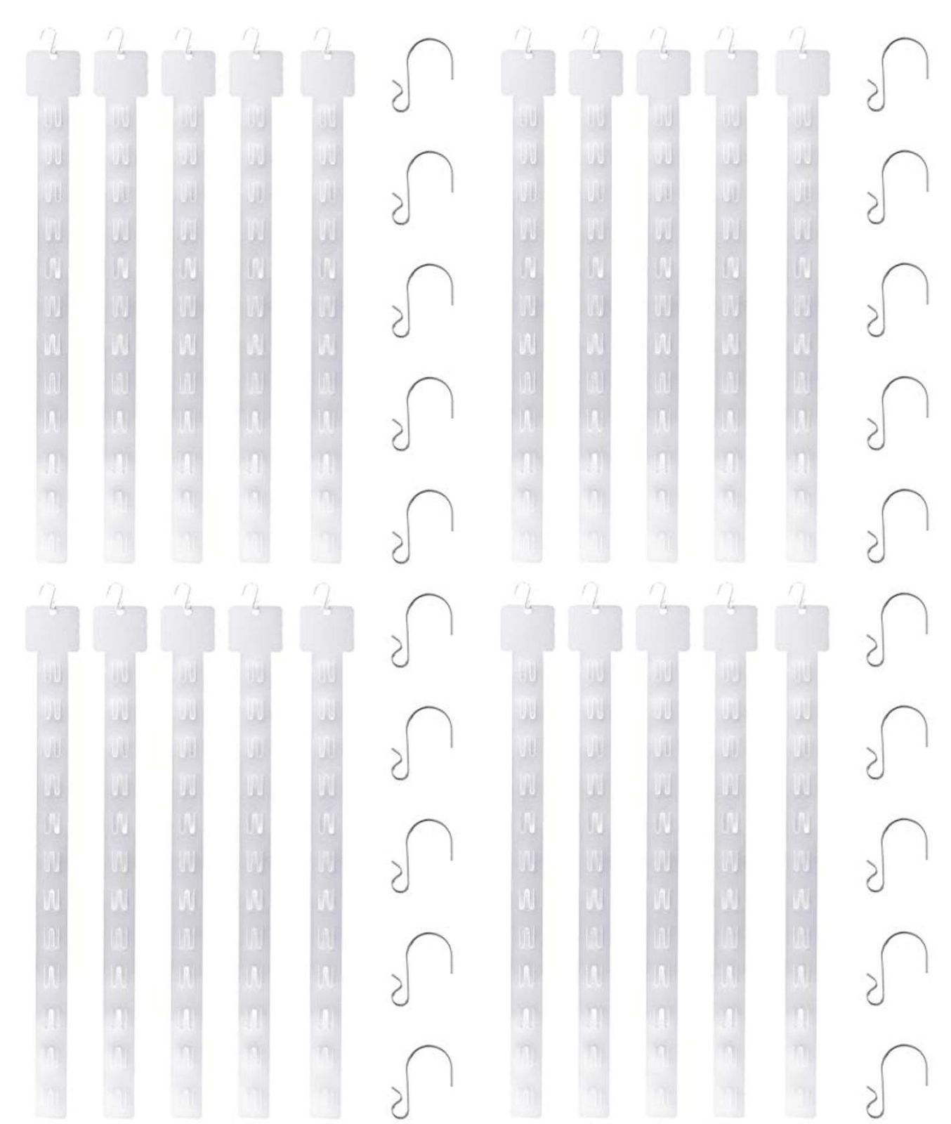 20 pack Retail Clip Hanging Merchandise 12 Tab Plastic Display Strip + 20 S-Hook
