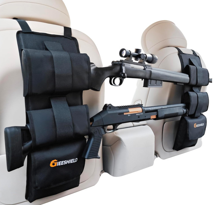 Truck Gun Rack Set of 2 Seat Back Rifle Shotgun Holder Adjustable w Pockets Car