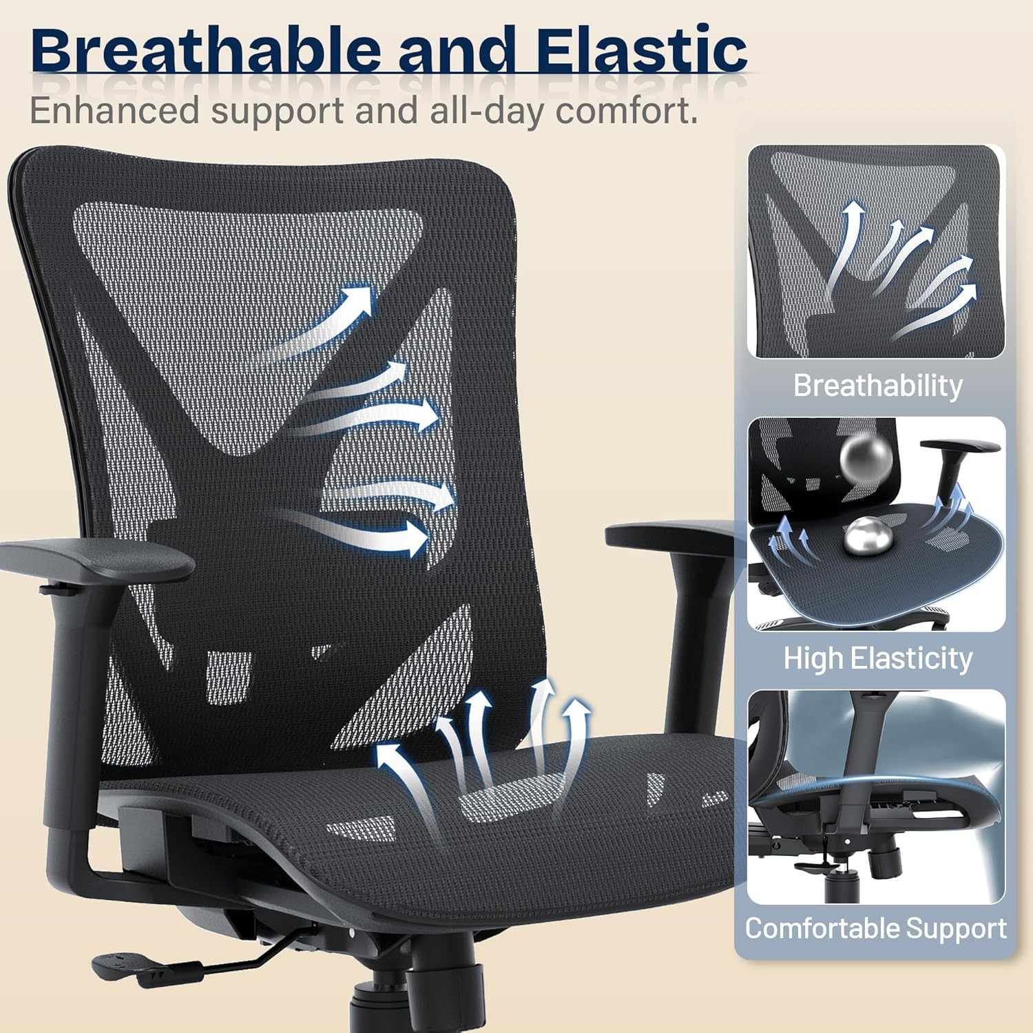 Ergonomic Office Chair, Mesh Computer Desk Chairs with Adjustable Lumbar Support