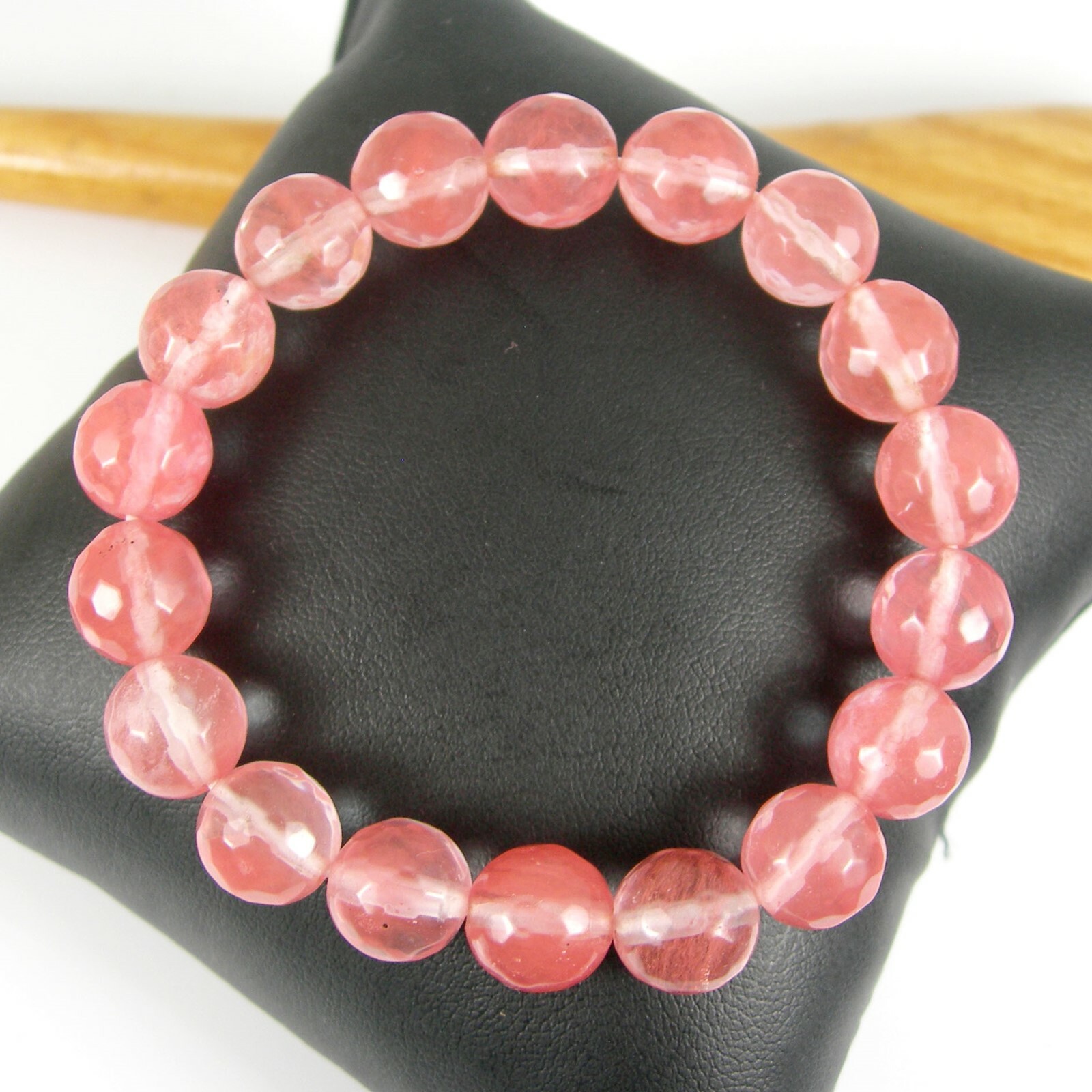 10mm Faceted Natural Strawberry Quartz Energy Gemstone Beads Stretch Bracelet