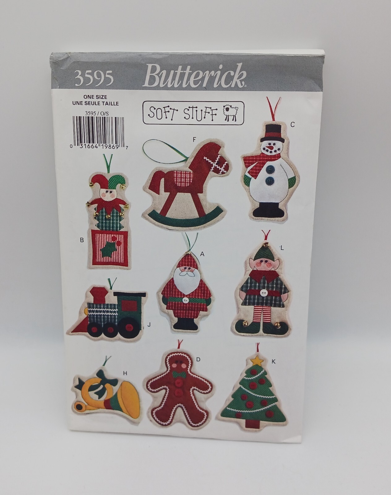 Butterick 3595 Soft Stuff Christmas Ornaments 1994 Uncut Santa Snowman Tree