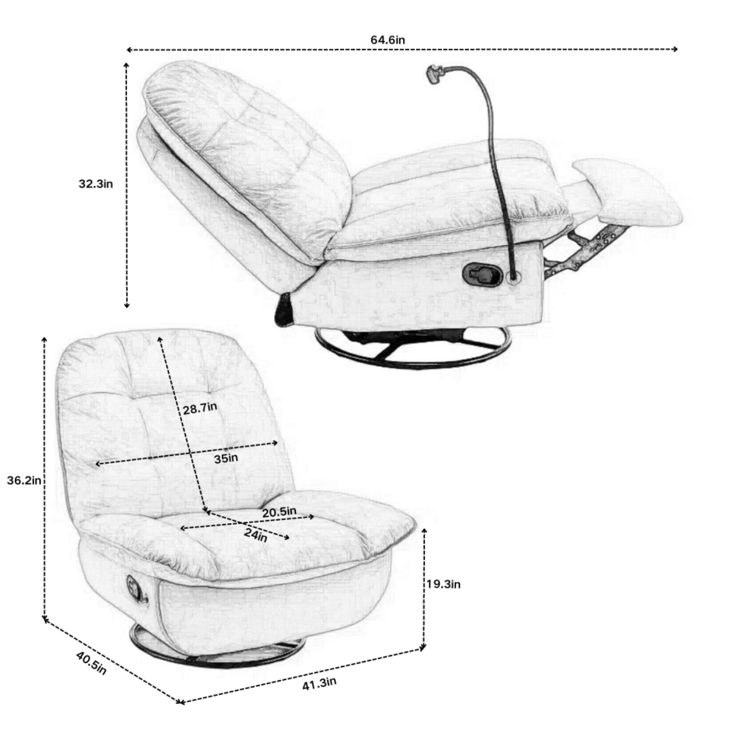 Recliner Chair with Swivel & Glide Velvet Upholstered Lounge Rocker w/ Footrest