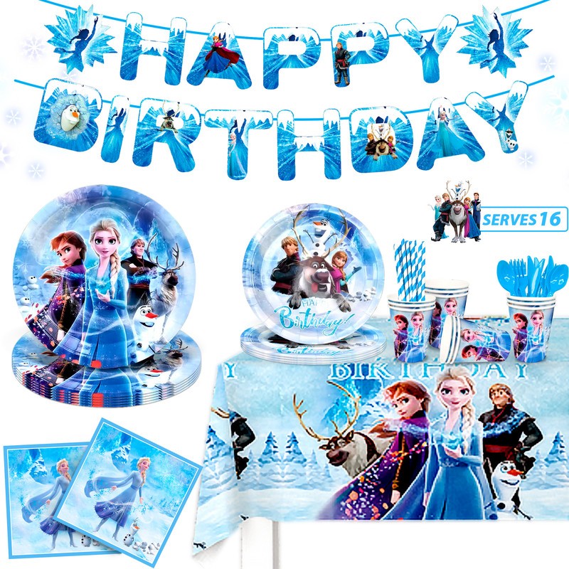 144 Pcs Frozen Party Decoration Disney Princess Birthday Plates Banner Tableware