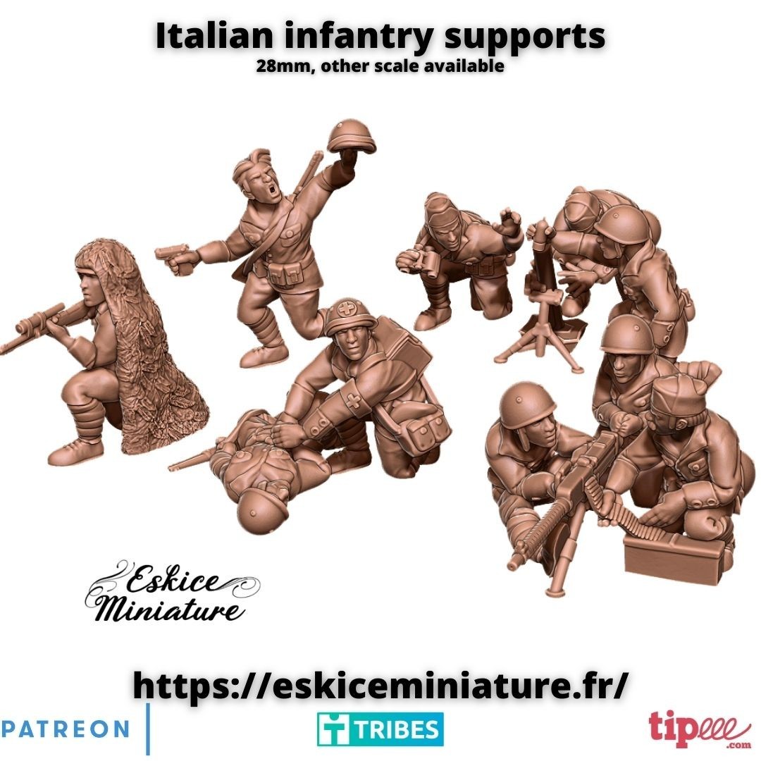 Eskice Miniature WW2 Italian Infantry Support Mortar Sniper MMG Bolt Action 28mm